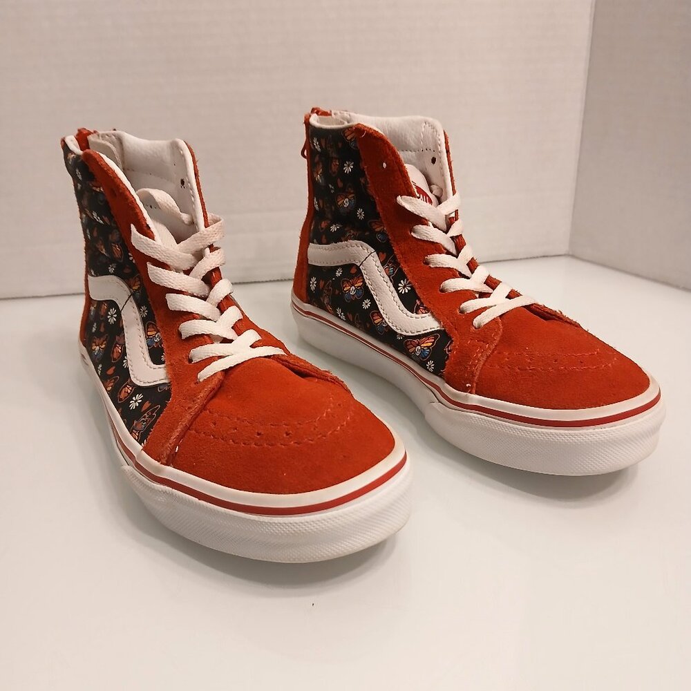 Vans Girls Sk8-Hi Zip Glow Butterfly Size 2.5 Lace Up High Top Shoes Red